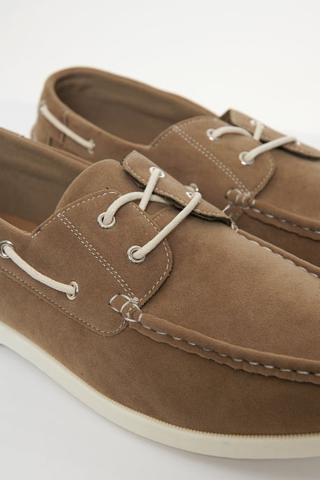 Stone Faux Suede Boat Shoes - Image 3