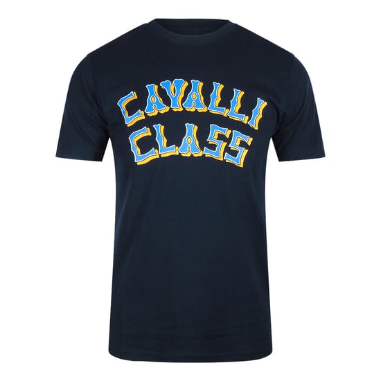 Cavalli Class Layered Logo Blå Marinblå T-shirt - Image 1