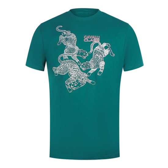 Cavalli Class Paisley Leopards Logo Green T-shirt - Image 1