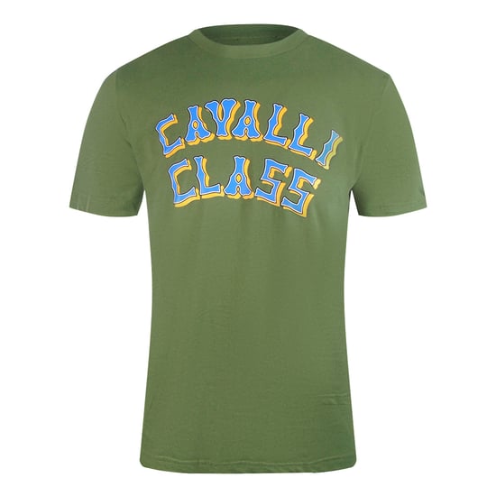 Cavalli Class Layered Logo Military Green T-shirt - Image 1