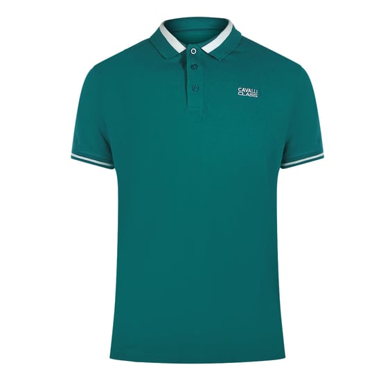Cavalli Class Bold Stripe Collar Green Polo Shirt - Image 1