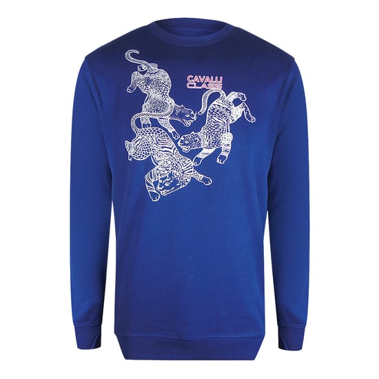 Cavalli Class Paisley Leopards Irisblauwe Ronde Hals Sweatshirt - Image 1