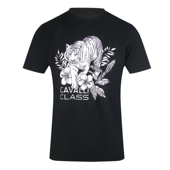 Cavalli Class Tiger Floral Logo Black T-shirt - Image 1