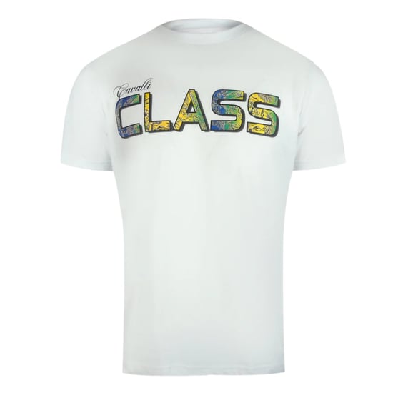 Cavalli Class Vibrant Blommig Logo Vit T-shirt - Image 1