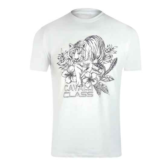 Cavalli Class Tiger Floral Logo White T-shirt - Image 1