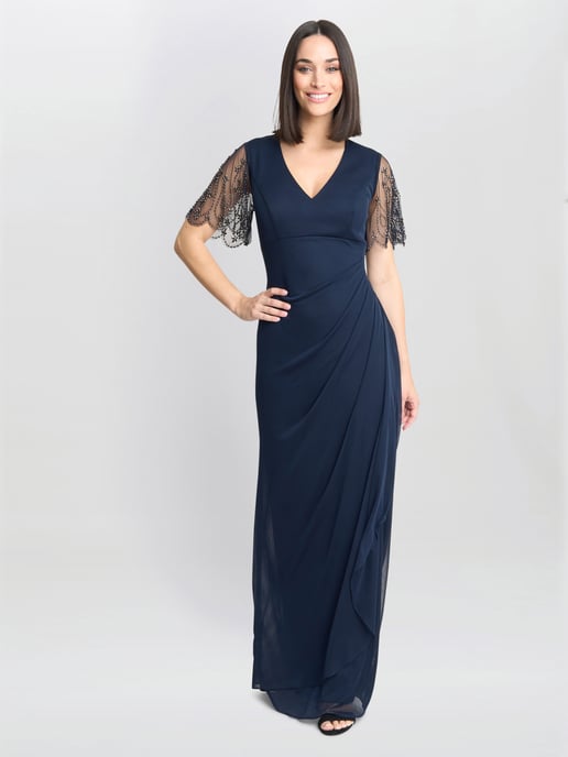 JOSEPHINE V Neck Maxi Dress With Embellished Sleeve - Image 1