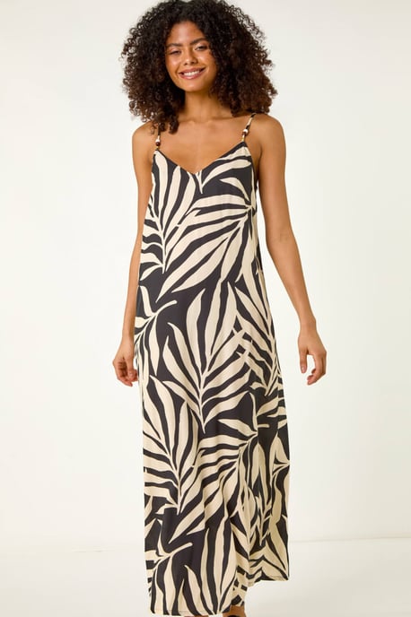Dusk Mono Leaf Print Maxi Dress - Image 4