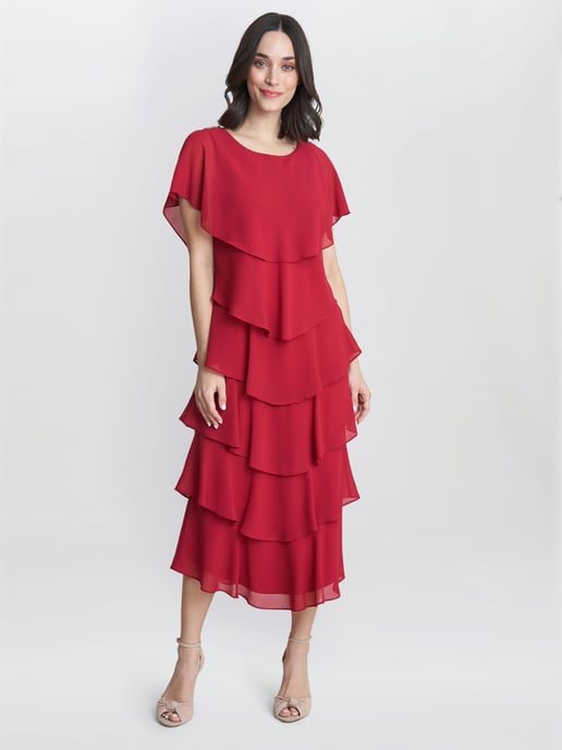Tessa Midi Tiered Dress With Shoulder Trim - Image 1