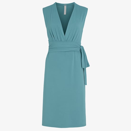 Dusty Green Sleeveless V-Neck Wrap Dress – Soft Viscose Jersey - Image 1