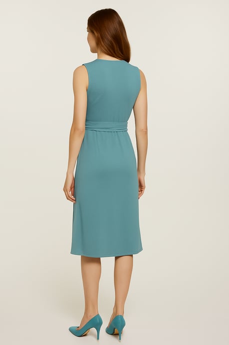 Dusty Green Sleeveless V-Neck Wrap Dress – Soft Viscose Jersey - Image 4