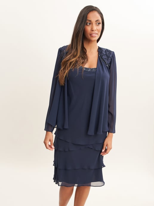 Camira Lace Shoulder Bead Tier Jacket Dress - Image 1