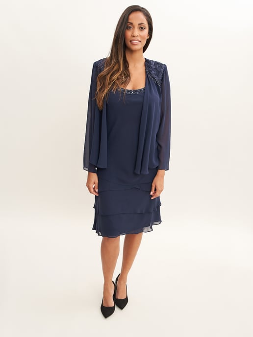 Camira Lace Shoulder Bead Tier Jacket Dress - Image 3