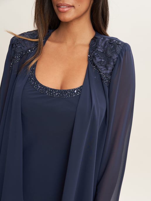 Camira Lace Shoulder Bead Tier Jacket Dress - Image 4