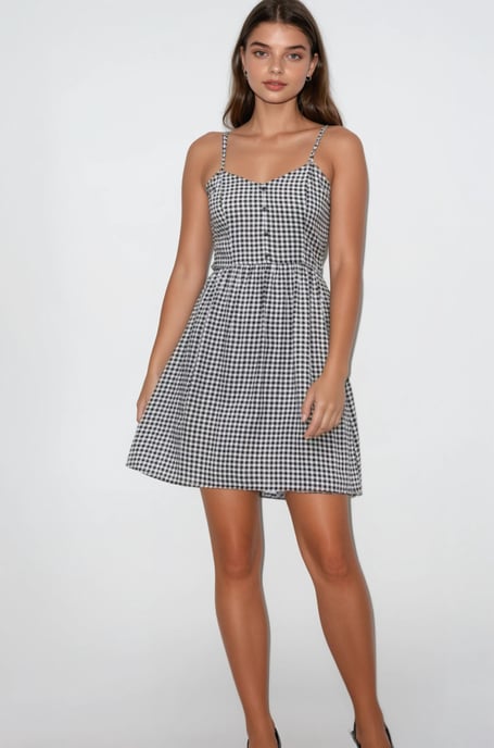 Black White Gingham Strappy Summer Dress - Image 1