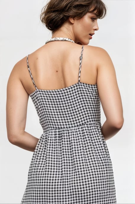 Black White Gingham Strappy Summer Dress - Image 3