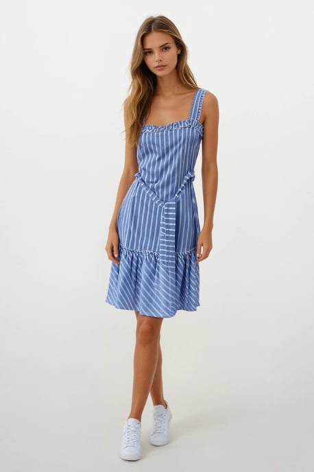 Blue Stripe Short Sundress - Image 1