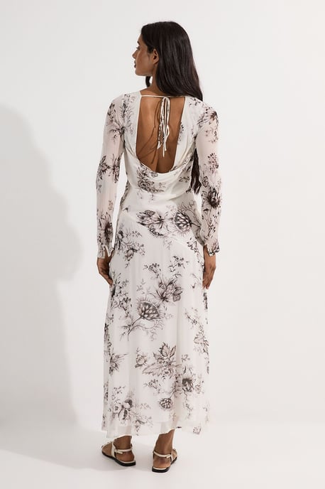 Petite Sheer Viscose Georgette Sketchy Floral Deep V Woven Halter Neck Dress - Image 4