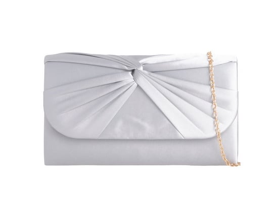Ruched Satin Clutch in Silver - Image 1