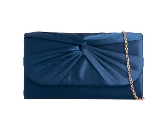 Ruched Satin Clutch in Navy - Image 1