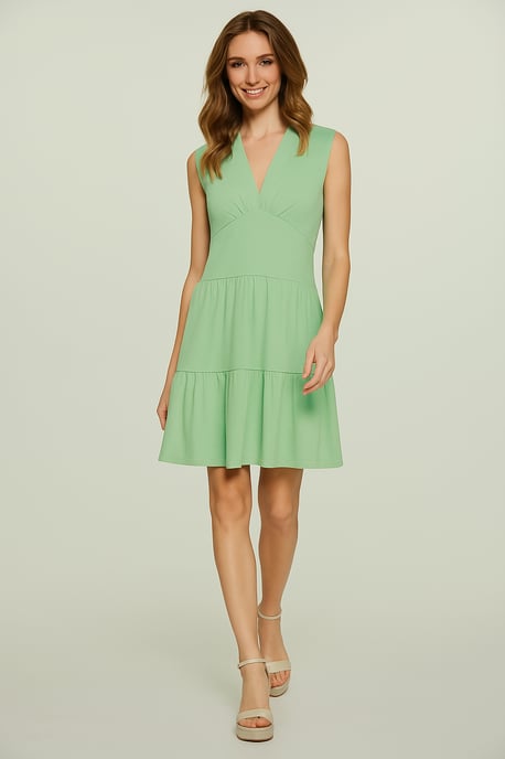 Light Green Sleeveless V-Neck Jersey Dress – Loose Fit, Knee-Length - Image 2