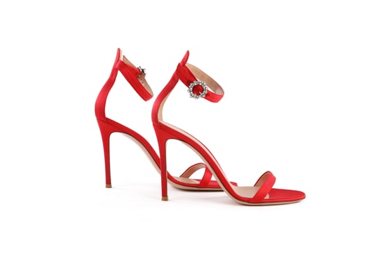Gianvito Rossi Portofino 100 Crystal-Embellished Red Satin Sandals - Image 4