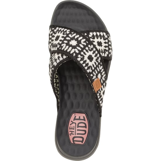 HEYDUDE Christi Slide Cottage Crochet Cotton Women's Black/White Sandals - Image 4
