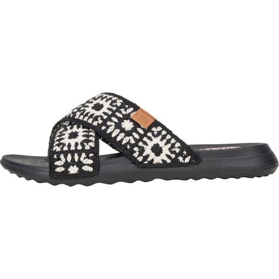 HEYDUDE Christi Slide Cottage Crochet Cotton Women's Black/White Sandals - Image 5