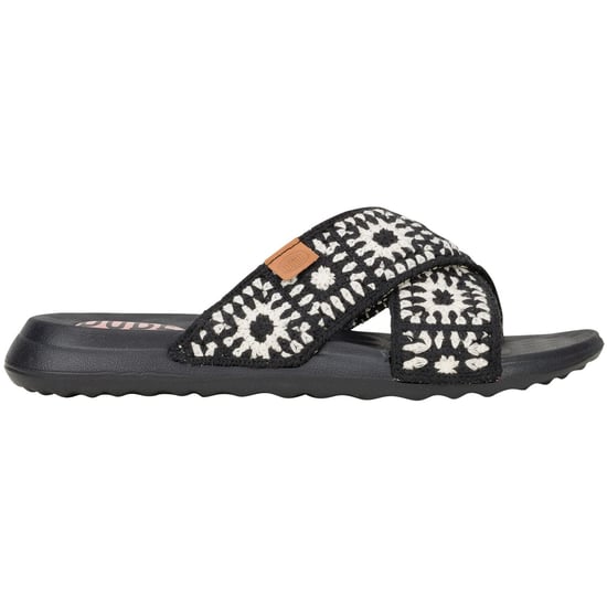 HEYDUDE Christi Slide Cottage Crochet Cotton Women's Black/White Sandals - Image 6