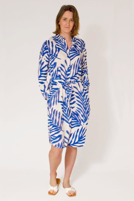 Blue Leaf Print Shirt Dress - Image 1