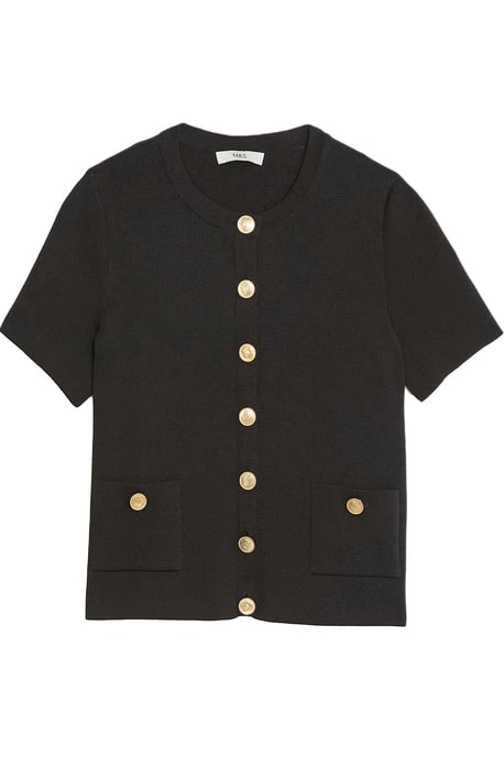 Black Short Sleeve Crew Neck Button Front Cardigan - Image 2