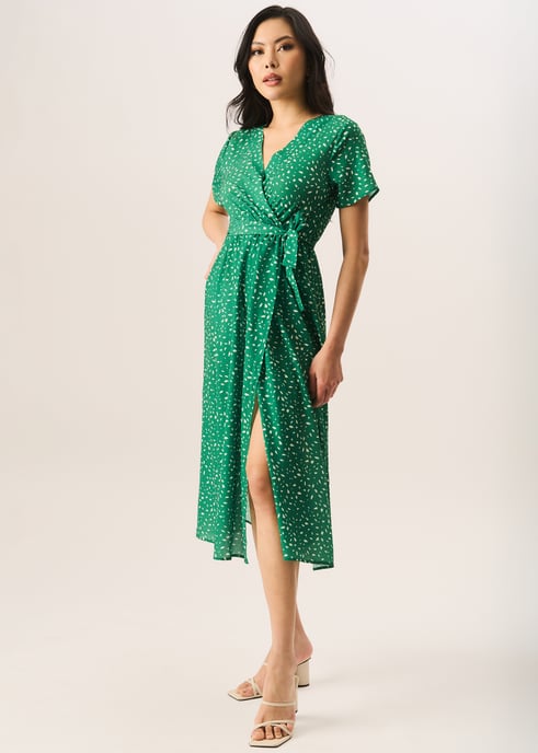 Green Animal Print Wrap Midi Dress - Image 1