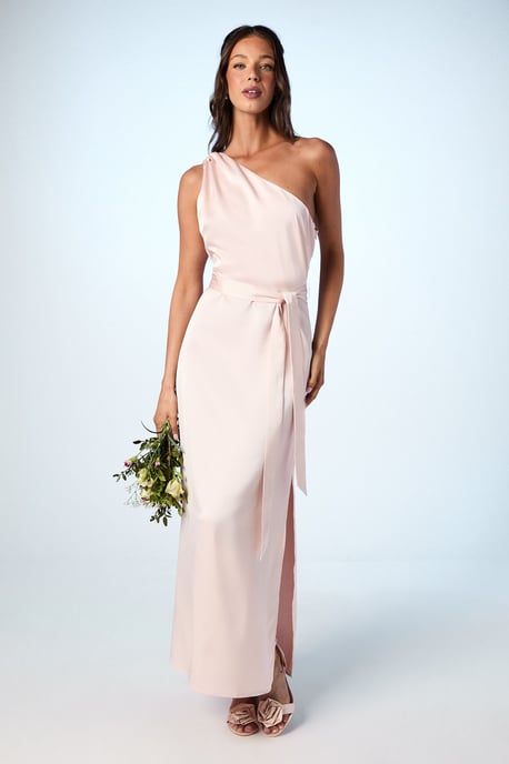 One Shoulder Satin Maxi Bridesmaid Dress - Image 1
