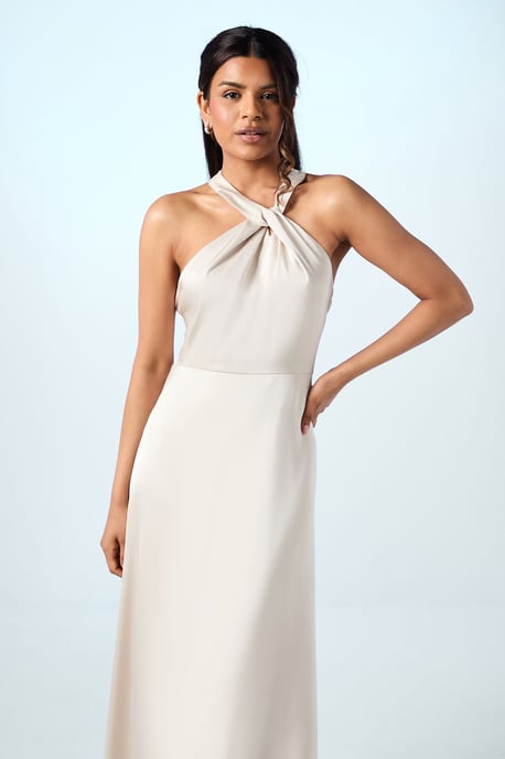 Coast Honoured Petite Twist Halterneck Satin Maxi Bridesmaid Dress - Image 2