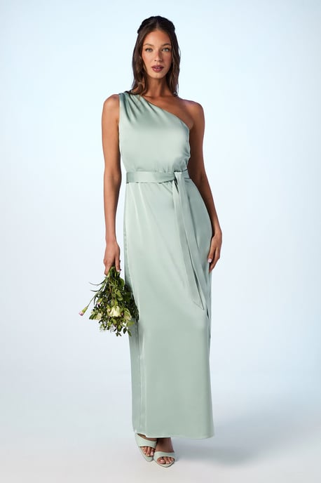 One Shoulder Satin Maxi Bridesmaid Dress - Image 1