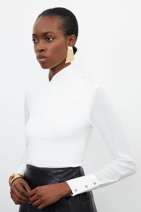 Jersey And Georgette Mix High Neck Top - Image 3
