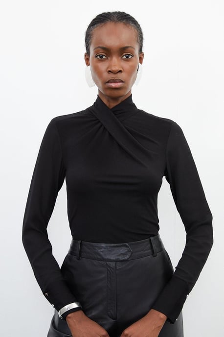 Jersey And Georgette Mix High Neck Top - Image 1