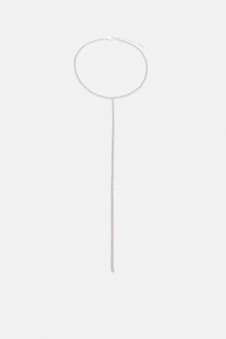 Silver Plated Diamante Drop Necklace - Image 2