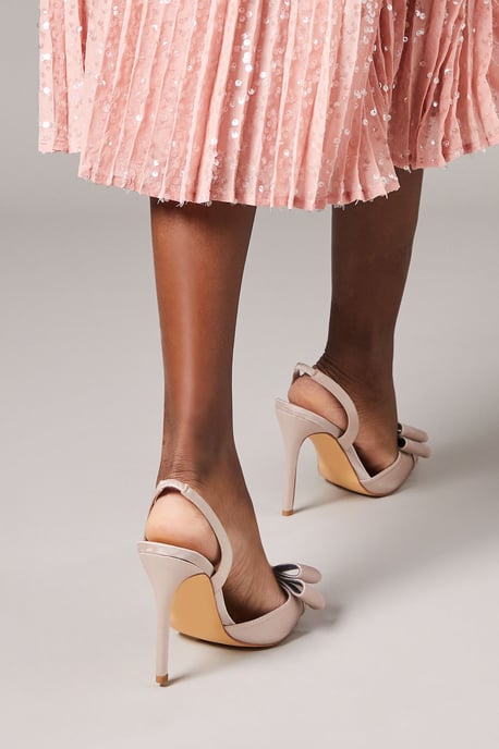 Wide Fit Tamara Satin Bow Sling Back Stiletto Court Shoes - Image 4