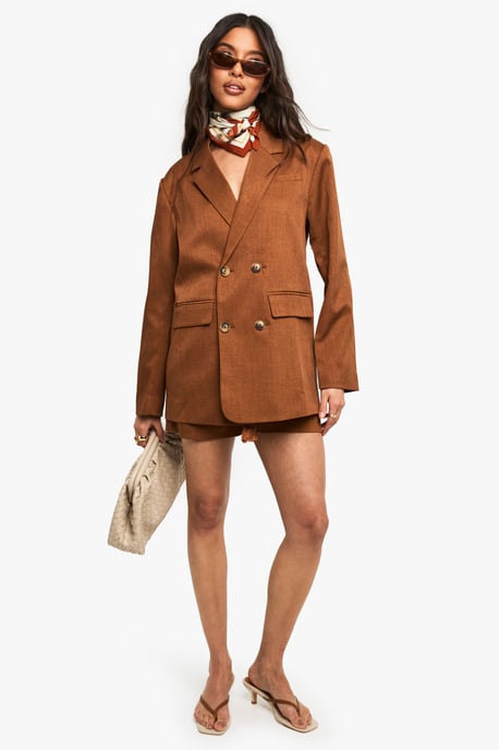 Tailored Linen Look Double Breasted Blazer - Image 3