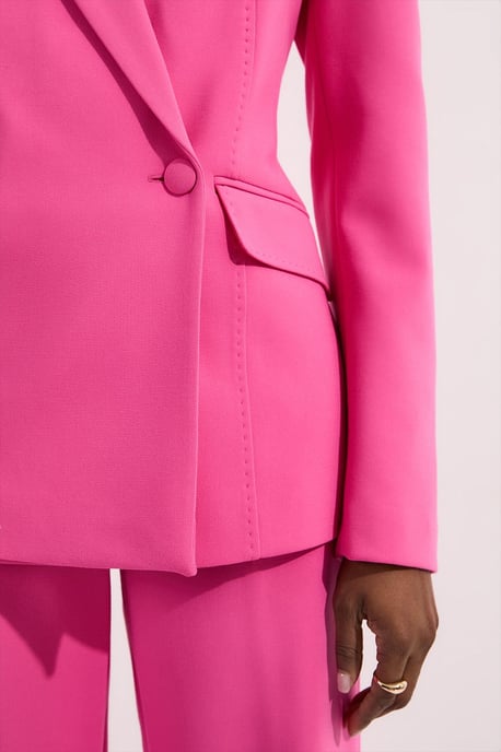 Compact Stretch Stab Stitch Asymmetric Wrap Tailored Blazer - Image 2