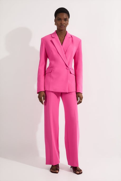 Compact Stretch Stab Stitch Asymmetric Wrap Tailored Blazer - Image 3