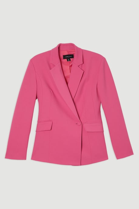 Compact Stretch Stab Stitch Asymmetric Wrap Tailored Blazer - Image 4