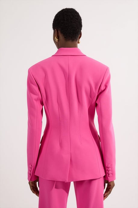 Compact Stretch Stab Stitch Asymmetric Wrap Tailored Blazer - Image 5