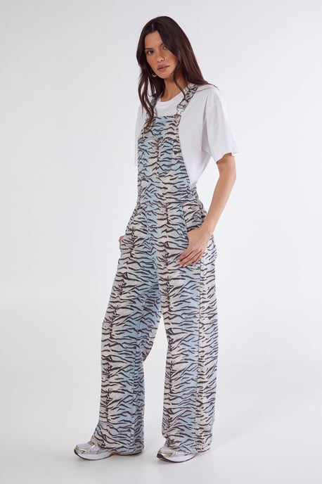 Denim Tiger Print Dungarees - Image 1