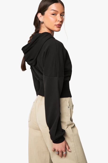 Corset Balloon Sleeve Cropped Hoodie - Image 2