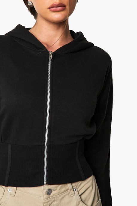 Corset Balloon Sleeve Cropped Hoodie - Image 4