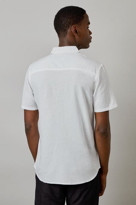 White Linen Blend Short Sleeve Shirt - Image 3