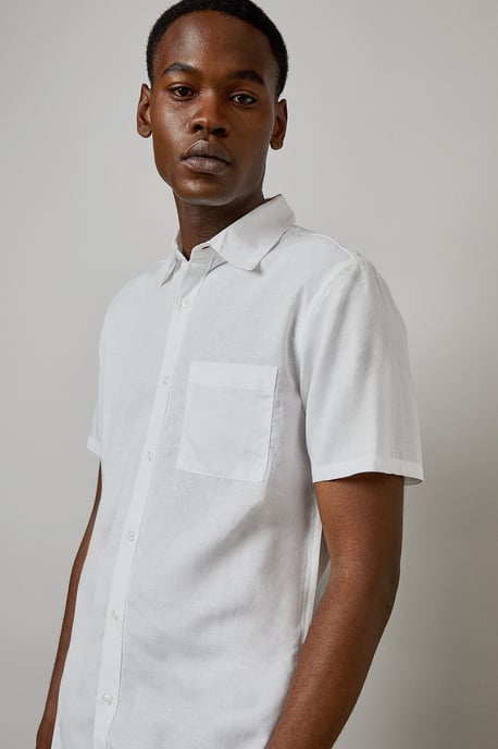 White Linen Blend Short Sleeve Shirt - Image 4
