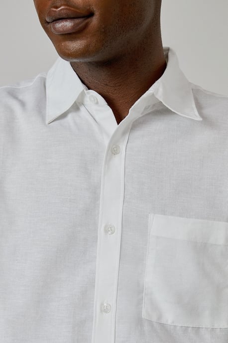 White Linen Blend Short Sleeve Shirt - Image 5