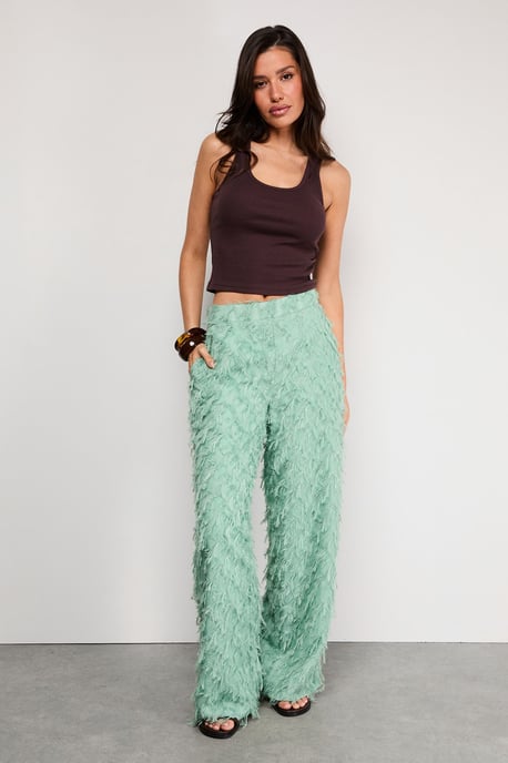 Fluffy High Waisted Wide Leg Trouser - Image 1